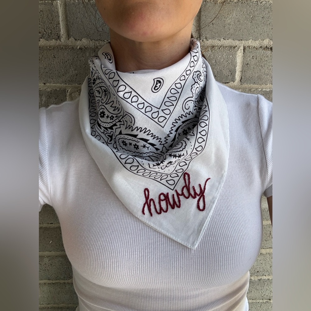 White & Maroon Howdy Bandana